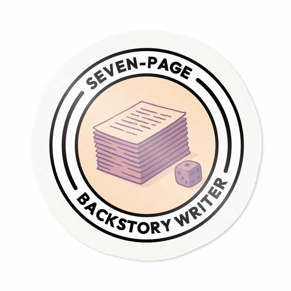 Seven-Page Backstory Writer, Sticker